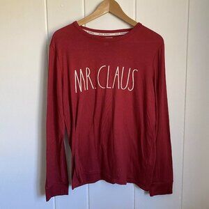 Rae Dunn Mr Claus Mens Medium Long Sleeve Shirt Red White Christmas Holiday Top